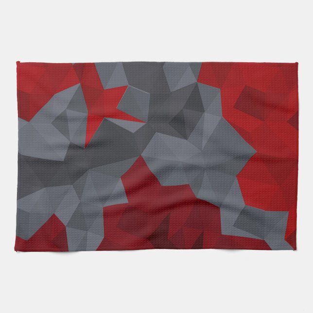 Grey, red randomly arranged triangles. tea towel (Horizontal)