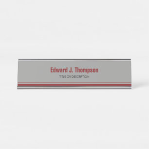 Grey Red Simple Border Desk Name Plate