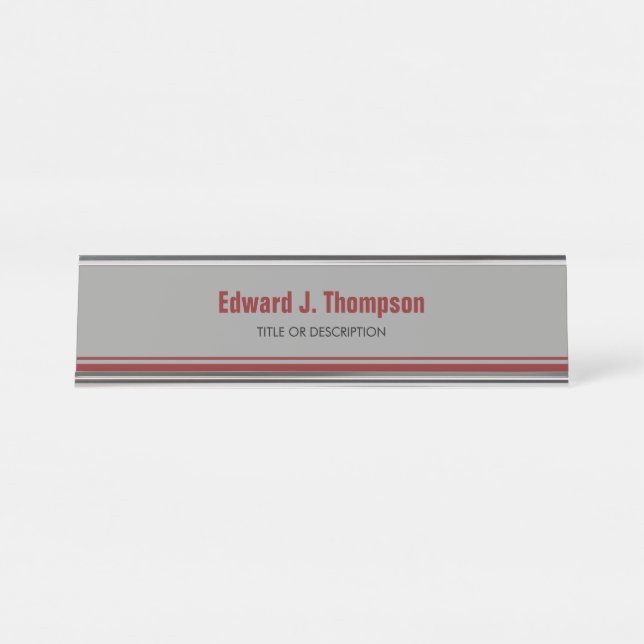 Grey Red Simple Border Desk Name Plate (Front)