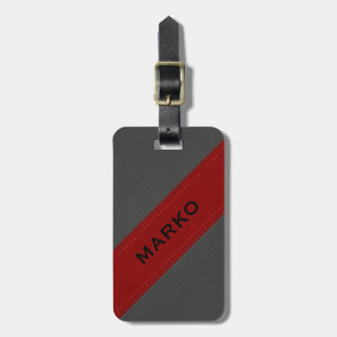 Grey & Red Stripes Faux Vintage Leather Look 2a Luggage Tag