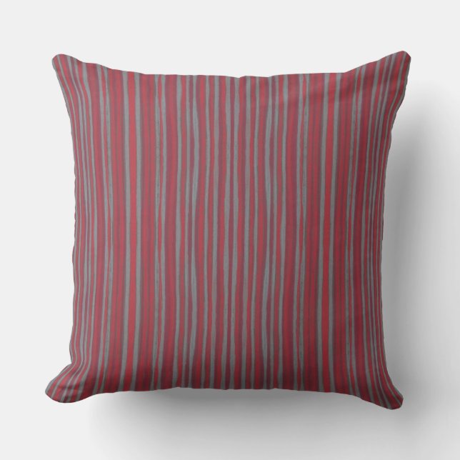 Grey & red stripes, striped pattern, narrow stripe cushion (Front)