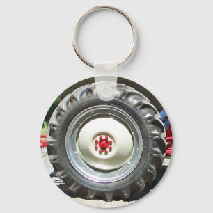 grey red tractor wheel key ring