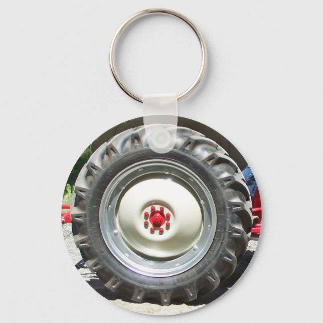 grey red tractor wheel key ring (Front)