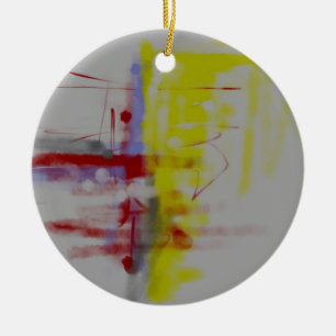 Grey Red Yellow Abstract Expressionist Ceramic Tree Decoration