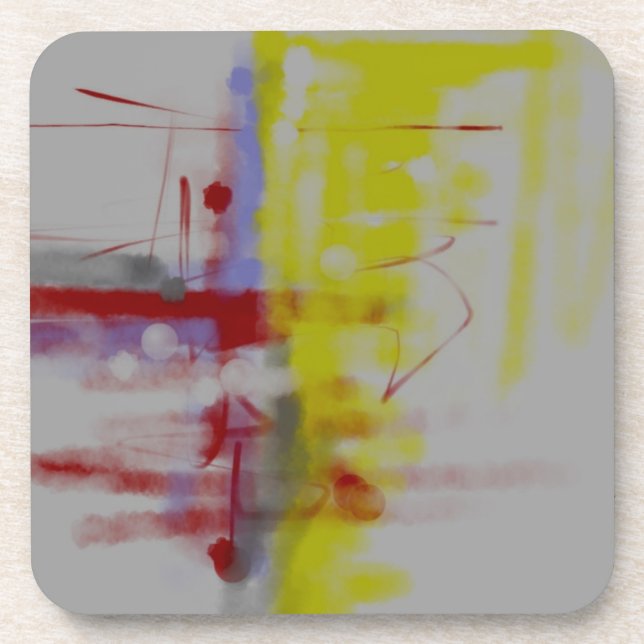 Grey Red Yellow Abstract Expressionist Coaster (Front)