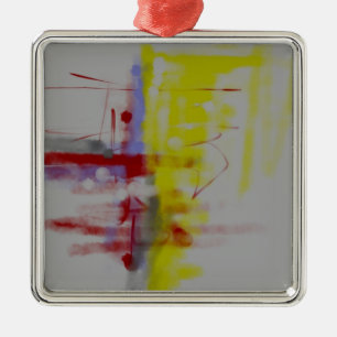 Grey Red Yellow Abstract Expressionist Metal Tree Decoration