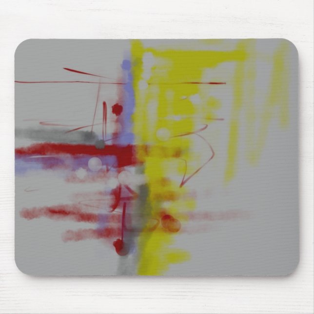 Grey Red Yellow Abstract Expressionist Mouse Pad (Front)