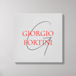 Grey Red Your Name Initial Monogram Modern Canvas Print
