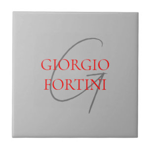 Grey Red Your Name Initial Monogram Modern Ceramic Tile