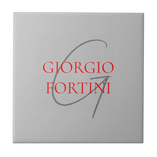 Grey Red Your Name Initial Monogram Modern Ceramic Tile (Front)