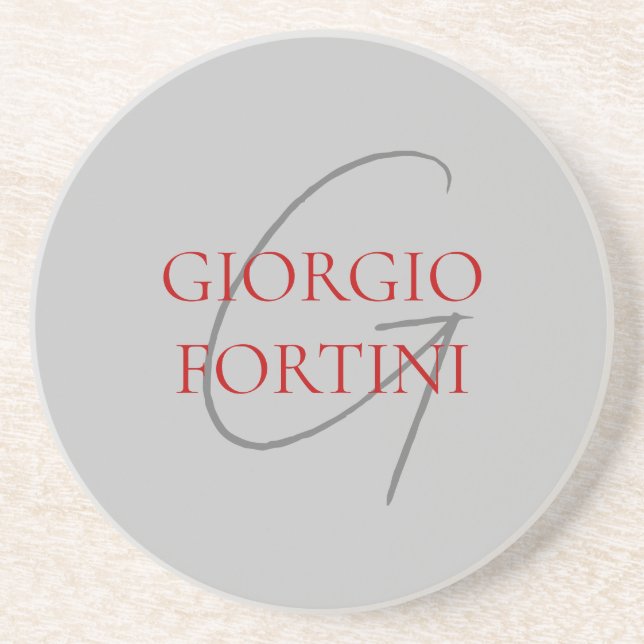 Grey Red Your Name Initial Monogram Modern Coaster (Front)