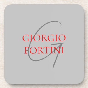 Grey Red Your Name Initial Monogram Modern Coaster
