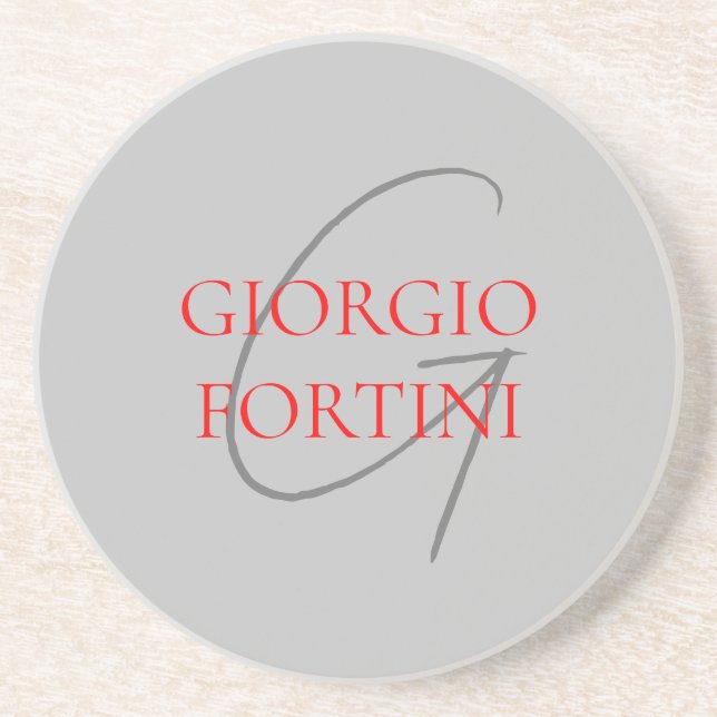 Grey Red Your Name Initial Monogram Modern Coaster (Front)