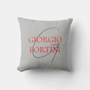 Grey Red Your Name Initial Monogram Modern Cushion