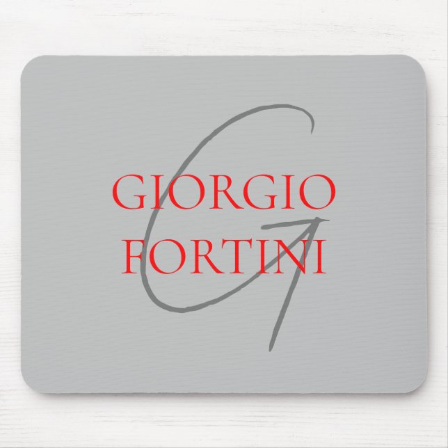 Grey Red Your Name Initial Monogram Modern Mouse Pad (Front)