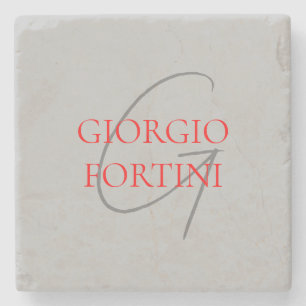 Grey Red Your Name Initial Monogram Modern Stone Coaster