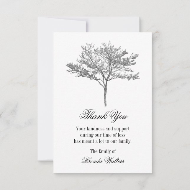 Grey Redbud Tree Funeral Thank You Card  (Front)