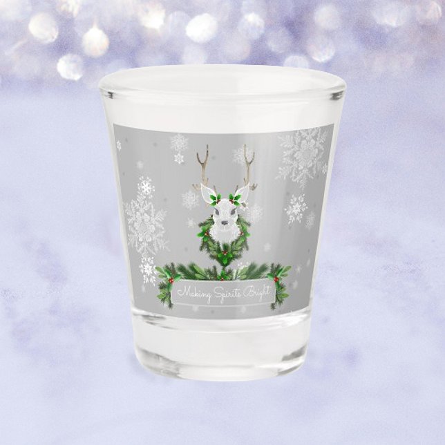 Grey  Reindeer Christmas Shot Glass (Gray Reindeer Christmas Shot glass)