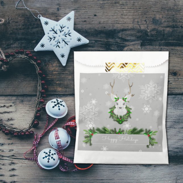 Grey Reindeer Favour Bag (Gray Reindeer Favor Bags)