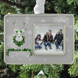 Grey Reindeer Framed Ornament
