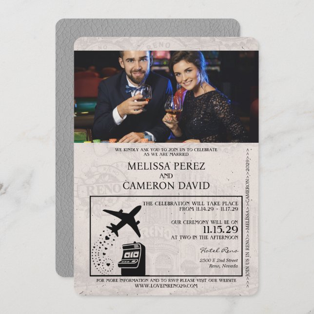 Grey Reno Passport Wedding Invitation (Front/Back)