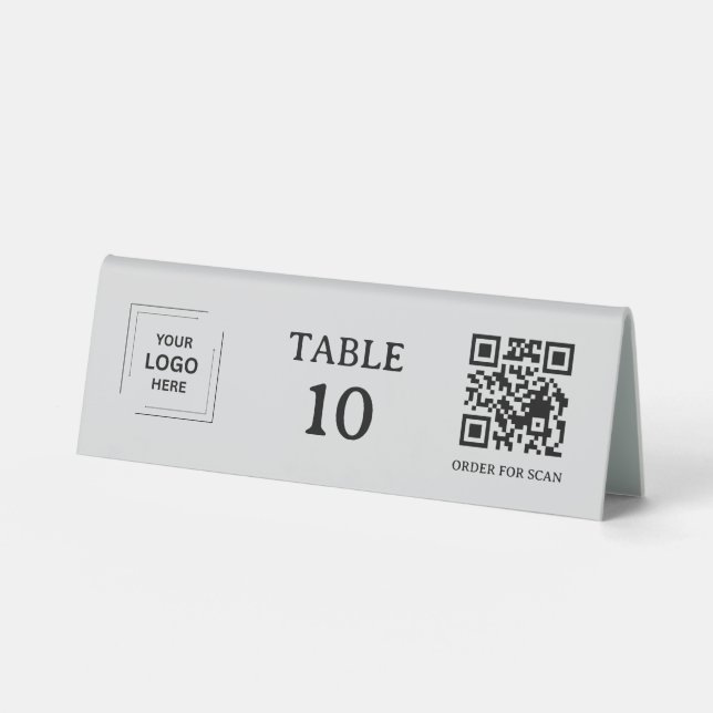 Grey Restaurant Table Number QR Code Scan to Order (Front)