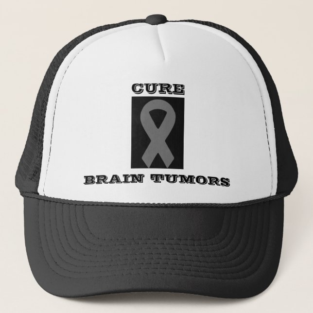 grey ribbon 2, CURE, BRAIN TUMORS Trucker Hat (Front)