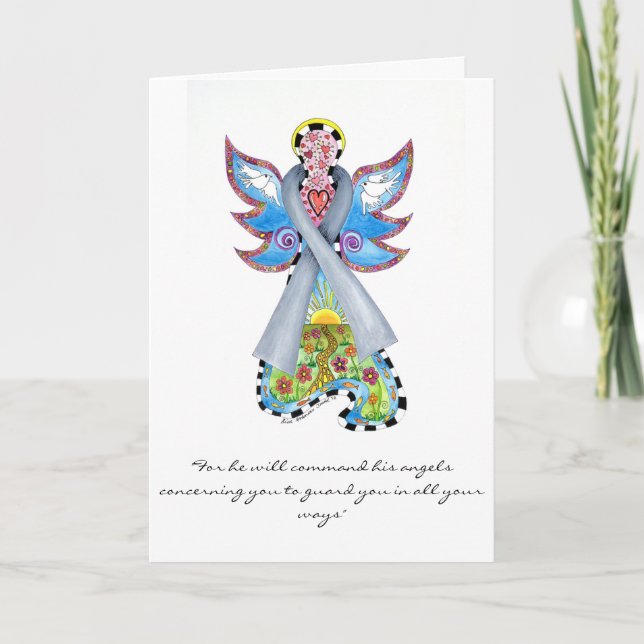 Grey Ribbon Angel Christmas Card (Front)