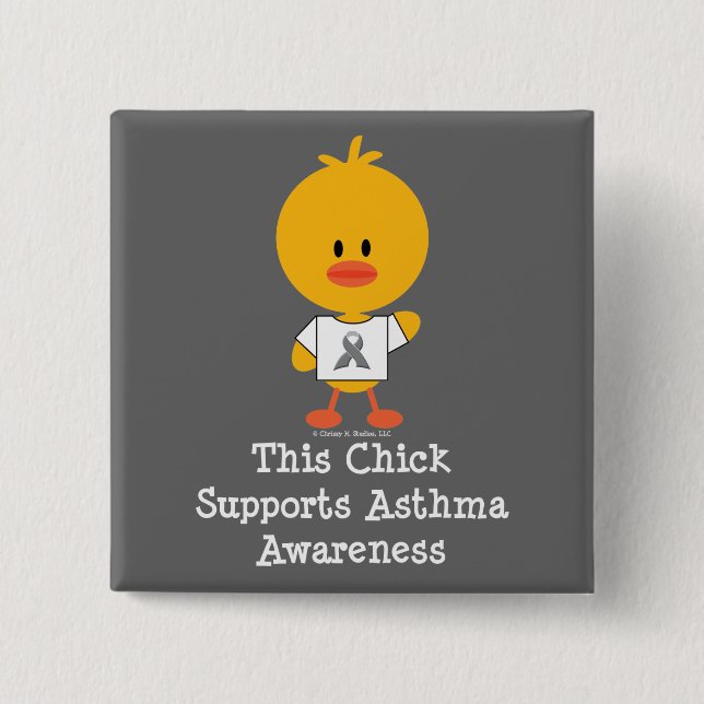 Grey Ribbon Asthma Awareness Chick Button (Front)