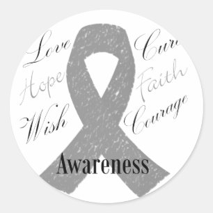 Grey ribbon brain cancer awareness classic round sticker