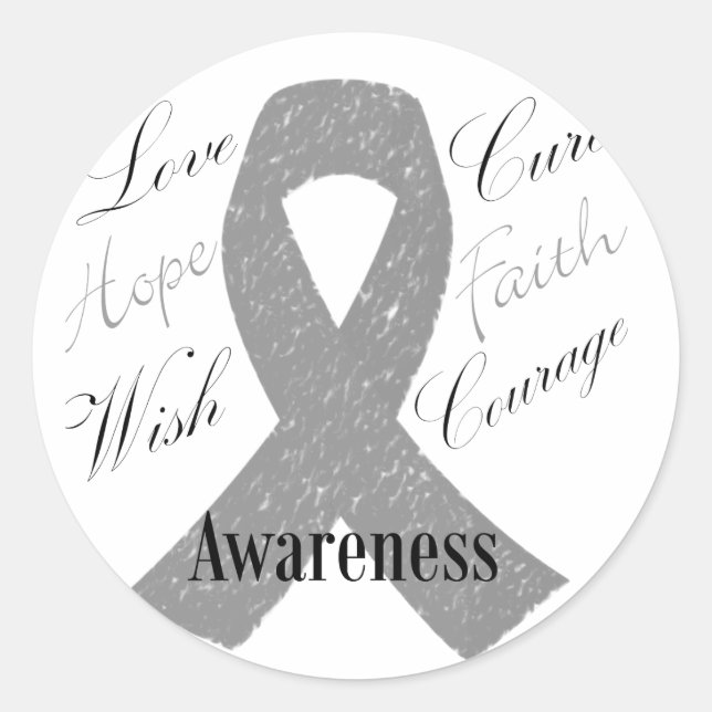 Grey ribbon brain cancer awareness classic round sticker (Front)