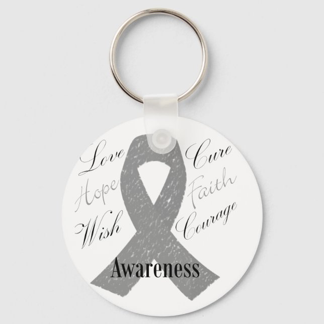 Grey ribbon brain cancer awareness key ring (Front)