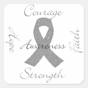Grey ribbon brain cancer awareness square sticker