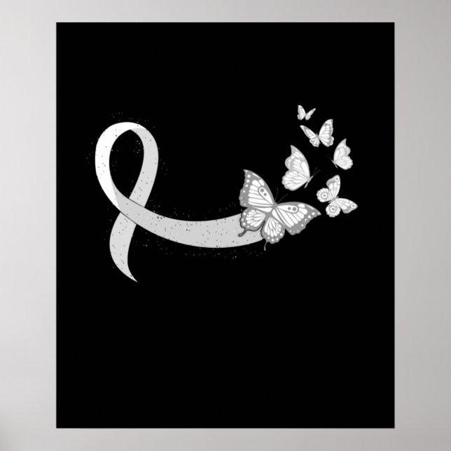 Grey Ribbon Butterfly Brain Cancer Awareness Month Poster (Front)