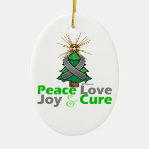 Grey Ribbon Christmas Peace Love, Joy & Cure Ceramic Ornament