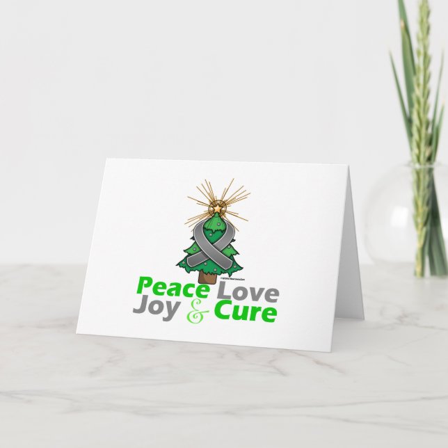 Grey Ribbon Christmas Peace Love, Joy & Cure Holiday Card (Front)