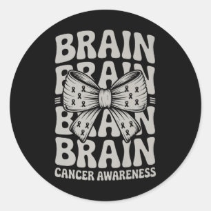 Grey Ribbon Groovy Coquette Bow Brain Cancer Aware Classic Round Sticker