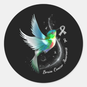 Grey Ribbon Hummingbird Brain Cancer Awareness Classic Round Sticker