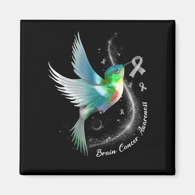 Grey Ribbon Hummingbird Brain Cancer Awareness Mon Magnet (Front)