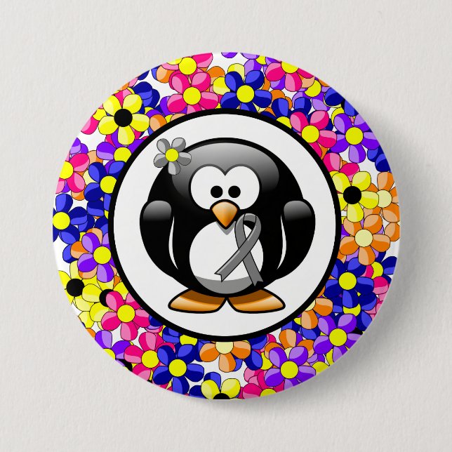 Grey Ribbon Penguin 7.5 Cm Round Badge (Front)