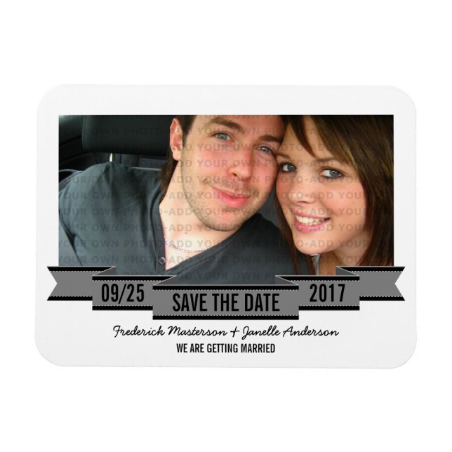 Grey Ribbon Photo Save the Date Magnet (Horizontal)