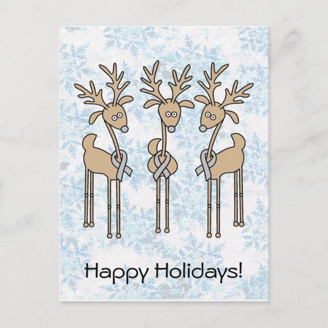 Grey Ribbon Reindeer - Brain Cancer/Brain Tumour Holiday Postcard (Front)