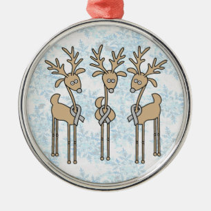 Grey Ribbon Reindeer (Diabetes) Metal Ornament