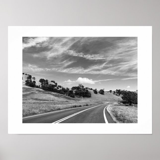 Grey Road California Black and White Photography Poster (Front)