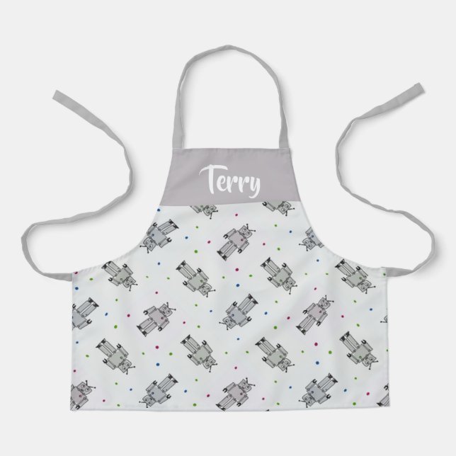 Grey robots pattern apron (Front)