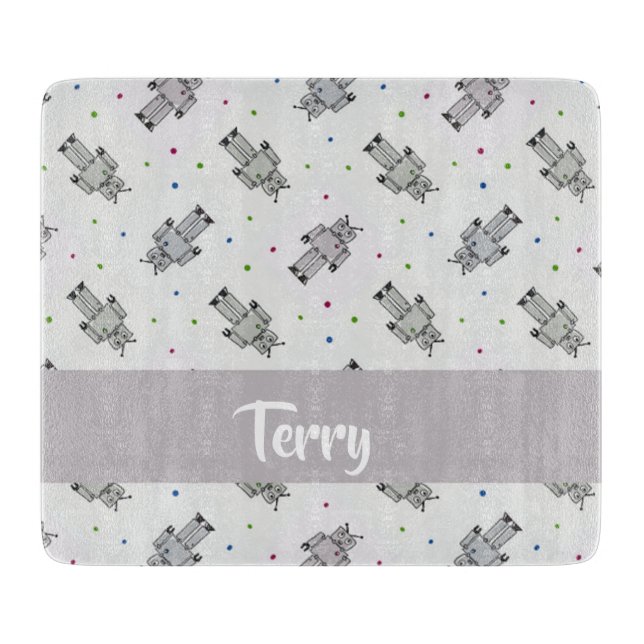 Grey robots pattern cutting board (Front)