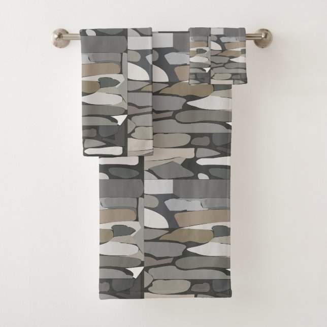 Grey Rock Stone Pattern Bath Towel Set (Insitu)