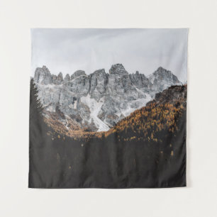 GREY ROCKY MOUNTAIN WITH TREES BELOW DAYTIME TAPESTRY