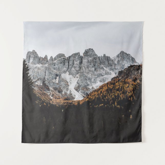 GREY ROCKY MOUNTAIN WITH TREES BELOW DAYTIME TAPESTRY (Front)
