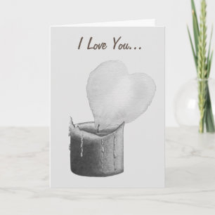 grey romantic heart shaped flame candle for him card